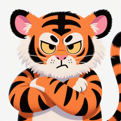 Cartoon of a tiger illustration with orange and black stripes on white background