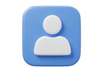 3D Illustration of 3d rendering of a white user profile icon on a blue rounded square isolated on white background