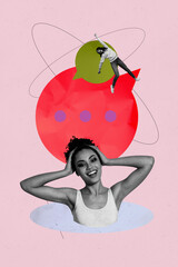 Sketch vertical photo art collage of happy girl guy stand bubble communication speech dialogue...
