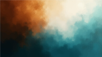 Abstract dark brown white and turquoise gradient noisy grain background texture.