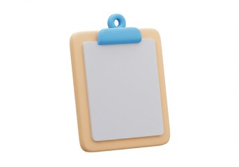 3D Illustration of 3d rendering of clipboard with white paper and blue clip isolated on white background