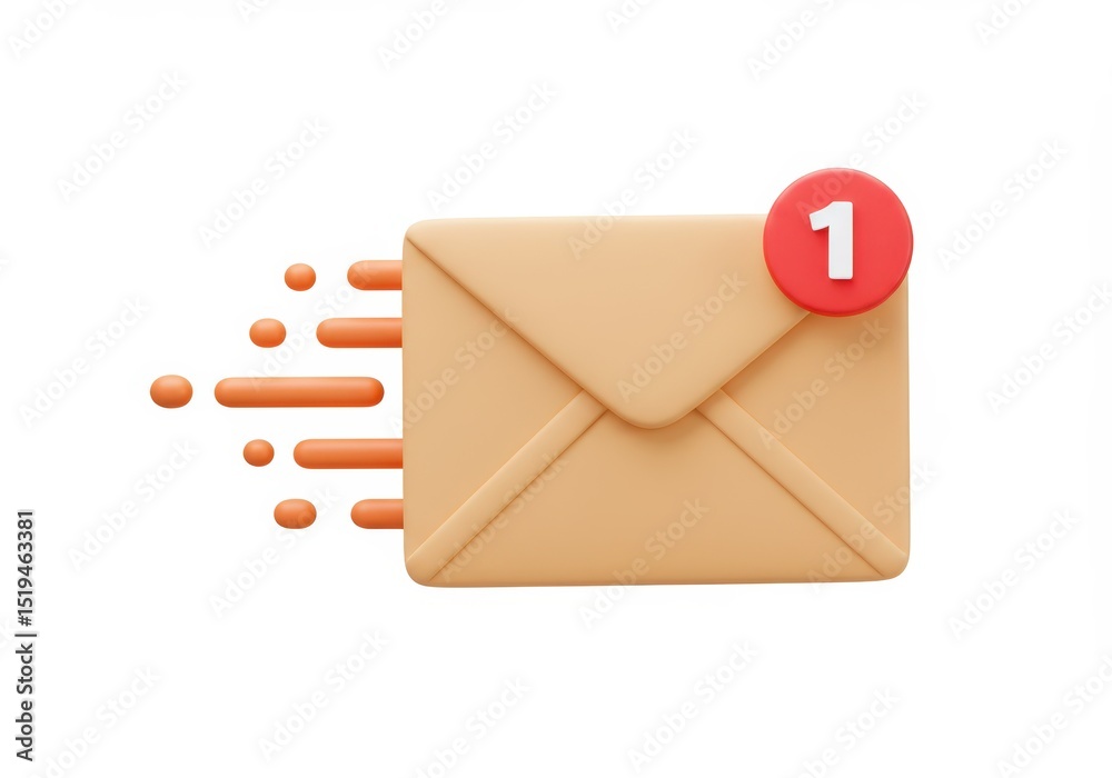 Wall mural 3d illustration of envelope with a notification badge showing the number one isolated on white backg