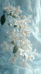Delicate White Flowers on Soft Blue Fabric Background delicate background white flowers floral bloom