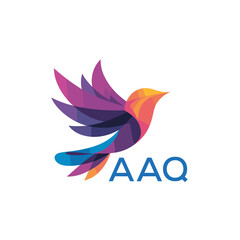 Colorful Abstract Bird Logo. AAQ Letter logo. Modern Gradient Vector Illustration with AAQ Text.

