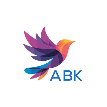 Colorful Abstract Bird Logo. ABK Letter logo. Modern Gradient Vector Illustration with ABK Text.
