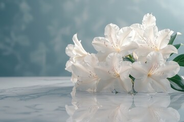 Delicate White Flowers on Marble with Reflection delicate reflection marble white flowers azalea pet