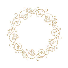 Charming botanical wreath with organic spirals and leaves. Elegant round frame for labels, logos, and packaging. Vector format.
