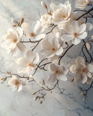 Elegant White Magnolia Flowers on Luxury Marble Background floral background marble texture bloom ai