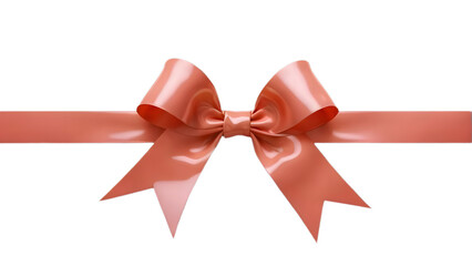 A pink ribbon with a bow is shown on a white background. The ribbon is made of plastic and has a shiny, metallic appearance. The bow is positioned at the top of the ribbon