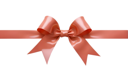 A pink ribbon with a bow is shown on a white background. The ribbon is made of plastic and has a shiny, metallic appearance. The bow is positioned at the top of the ribbon