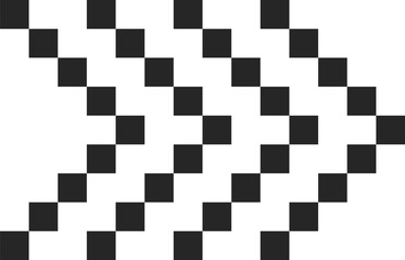 Pixelated arrow pointing to the right, created with alternating black and white squares arranged diagonally, symbolizing direction, movement, or progress in a digital or pixel art style