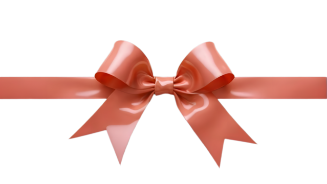 A pink ribbon with a bow is shown on a white background. The ribbon is made of plastic and has a shiny, metallic appearance. The bow is positioned at the top of the ribbon