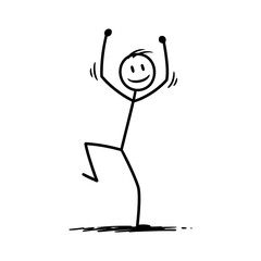 Stick man dancing joyfully with arms raised in celebration
