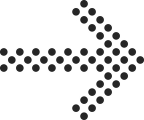 Black dotted arrow pointing right, composed of circles that increase in size, symbolizing movement and direction while conveying progress and forward momentum