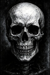 White human skull on black textured background – gothic artwork