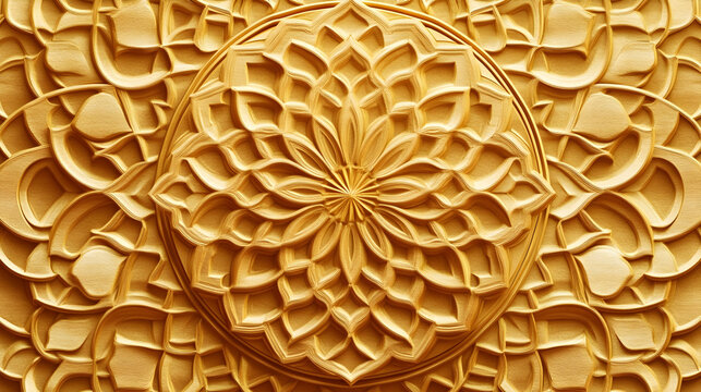 Intricate golden floral design with layered, symmetrical, and repeating patterns