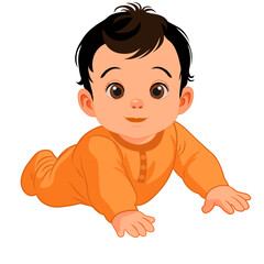 baby crawling in orange clothes vector