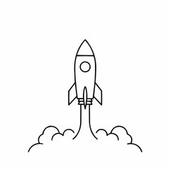 Fototapeta premium Simple rocket illustration launching with smoke trail in black and white 