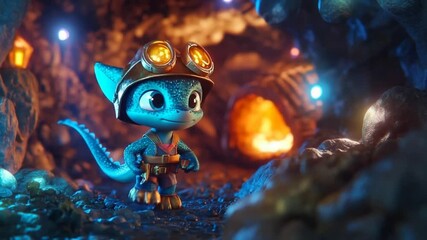 A brave miner lizard in a dimly lit cave, embodying courage and determination - Powered by Adobe