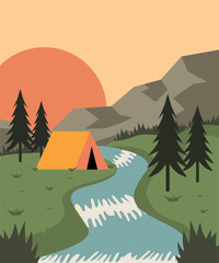 vector camping in the nature with river illustration