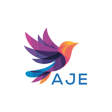 Colorful Abstract Bird Logo. AJE Letter logo. Modern Gradient Vector Illustration with AJE Text.
