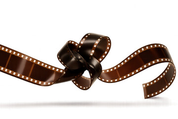 Knotted film strip floating on transparent background