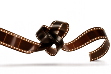 Knotted film strip floating on transparent background