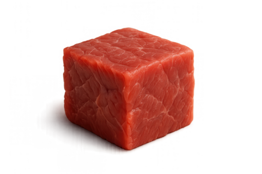 Perfect cube of raw red meat isolated on transparent background - Powered by Adobe