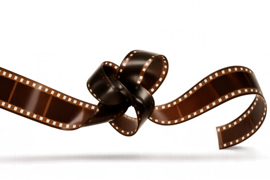Knotted film strip floating on transparent background