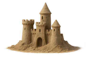 Realistic sandcastle standing on a transparent background