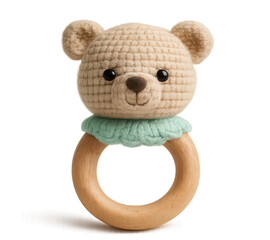 Knitted Bear Baby Rattle on Transparent Background