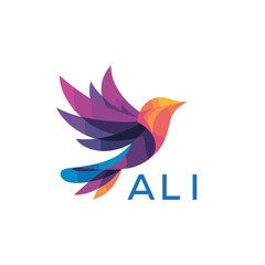 Fototapeta premium Colorful Abstract Bird Logo. ALI Letter logo. Modern Gradient Vector Illustration with ALI Text. Colorful Abstract Bird Logo. ALI Letter logo. Modern Gradient Vector Illustration with ALI Text. 