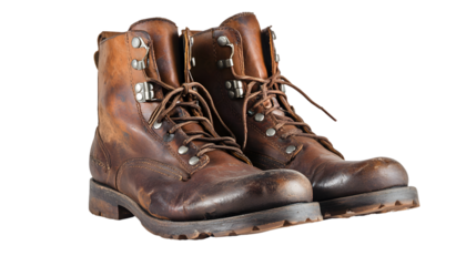 Vintage Leather Hiking Boots Isolated on Tranasparent Background