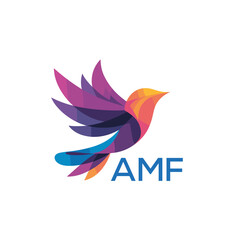 Colorful Abstract Bird Logo. AMF Letter logo. Modern Gradient Vector Illustration with AMF Text.
