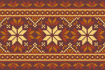 Cross stitch pattern concept showcasing traditional ethnic geometric pattern, Design for textile, background,carpet,wallpaper,clothing,wrapping,Batik,fabric,Vector illustration	
