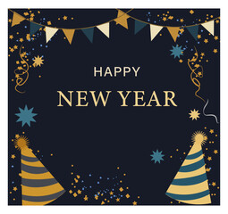 Sparkling Happy New Year Illustration with Fireworks and Stars-02