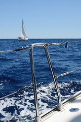 Sailing ship yacht in Mediterranean Sea. Fethiye harbor, Turkey