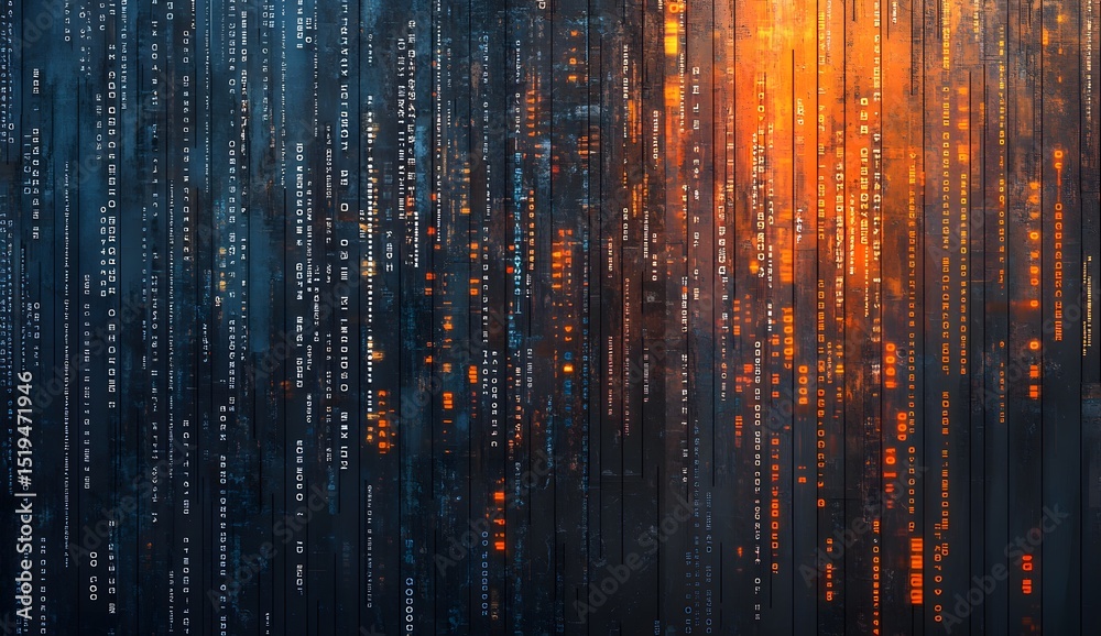 Fototapete Abstract background with a digital circuit board and binary code. High-tech technology concept. Digital rendering of computer chips, data transfer,