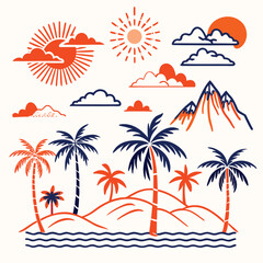 Obraz premium Sun and palm tree vector art 