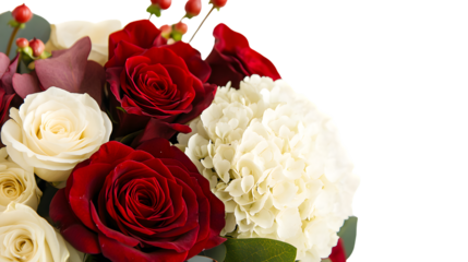 Elegant Autumn Bouquet of Red and White Roses, Hydrangeas, and Chrysanthemums