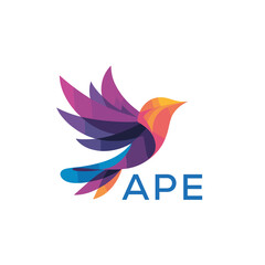 Fototapeta premium Colorful Abstract Bird Logo. APE Letter logo. Modern Gradient Vector Illustration with APE Text. 
