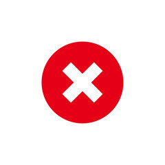 White X symbol inside red circle icon, Error Notification Graphic, Cancel Symbol, Alert Warning Sign, Cross Mark UI Element, vector illustration.