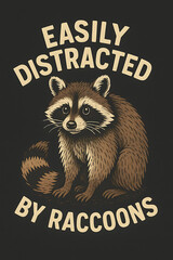 Distracted raccoon vintage-style illustration	