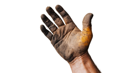 A close-up of a dirty hand, showing the hard work and dedication of manual labor.
