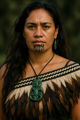 Indigenous woman with traditional facial tattoo	