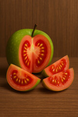 Artistic tomato cut to resemble apple	