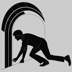 a person crawling through a tunnel silhouette vector design art and illustration