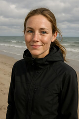 Smiling woman in black jacket looking at camera	