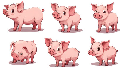 Obraz premium Adorable Piglets in Different Poses Isolated on Tranasparent Background