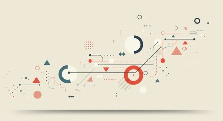 Obraz premium Abstract geometric shapes with lines and circles in pastel colors 